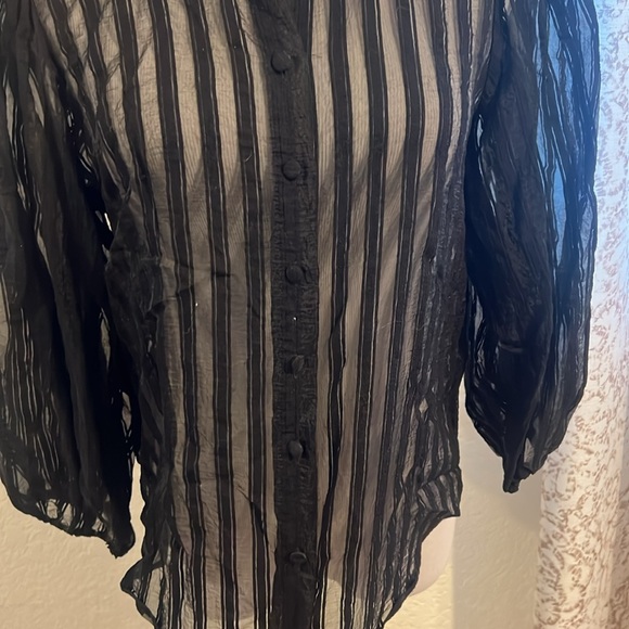 Zara organza statement sleeve striped blouse - Picture 4 of 8